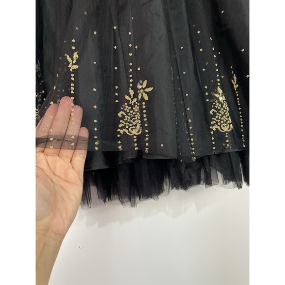 Vtg Y2K Dress 3/4 Black Gold Floral Mini Babydoll Whimsigoth Fairygrunge Mesh - Picture 7 of 15